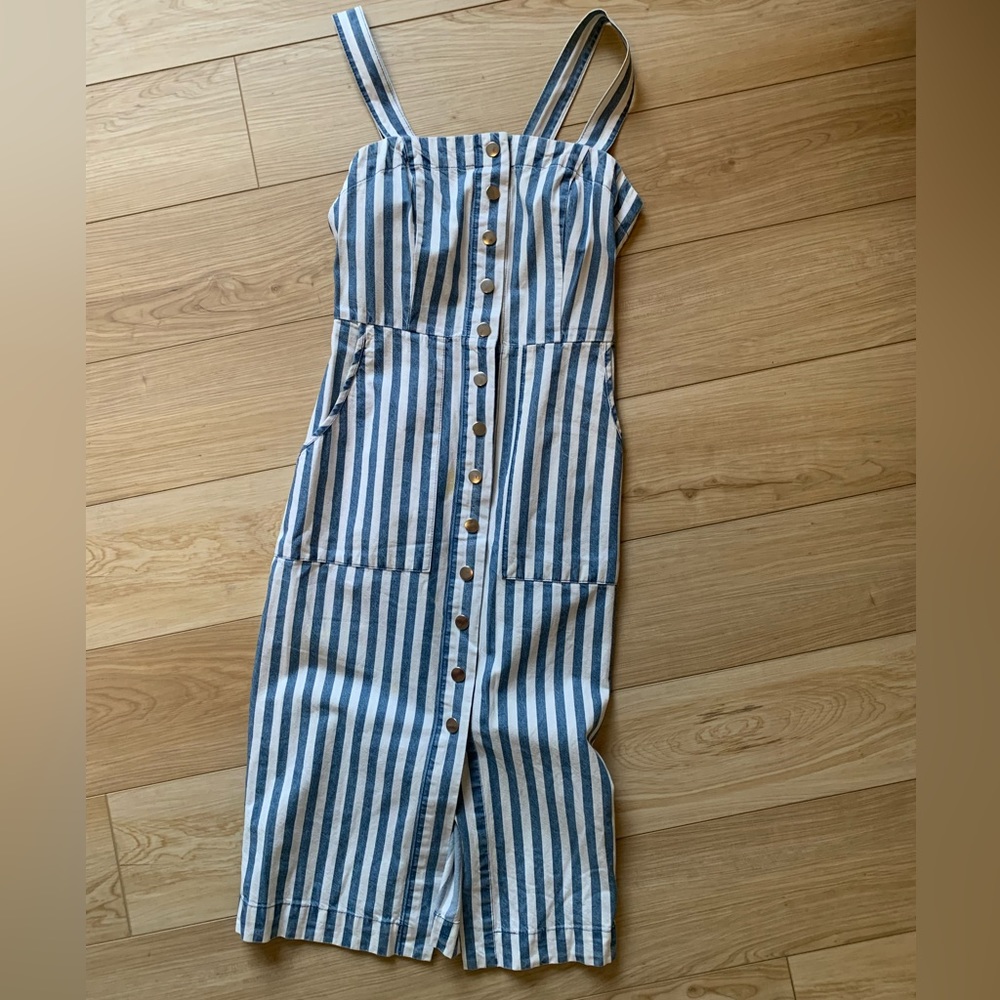 Blue and white stripe denim dress